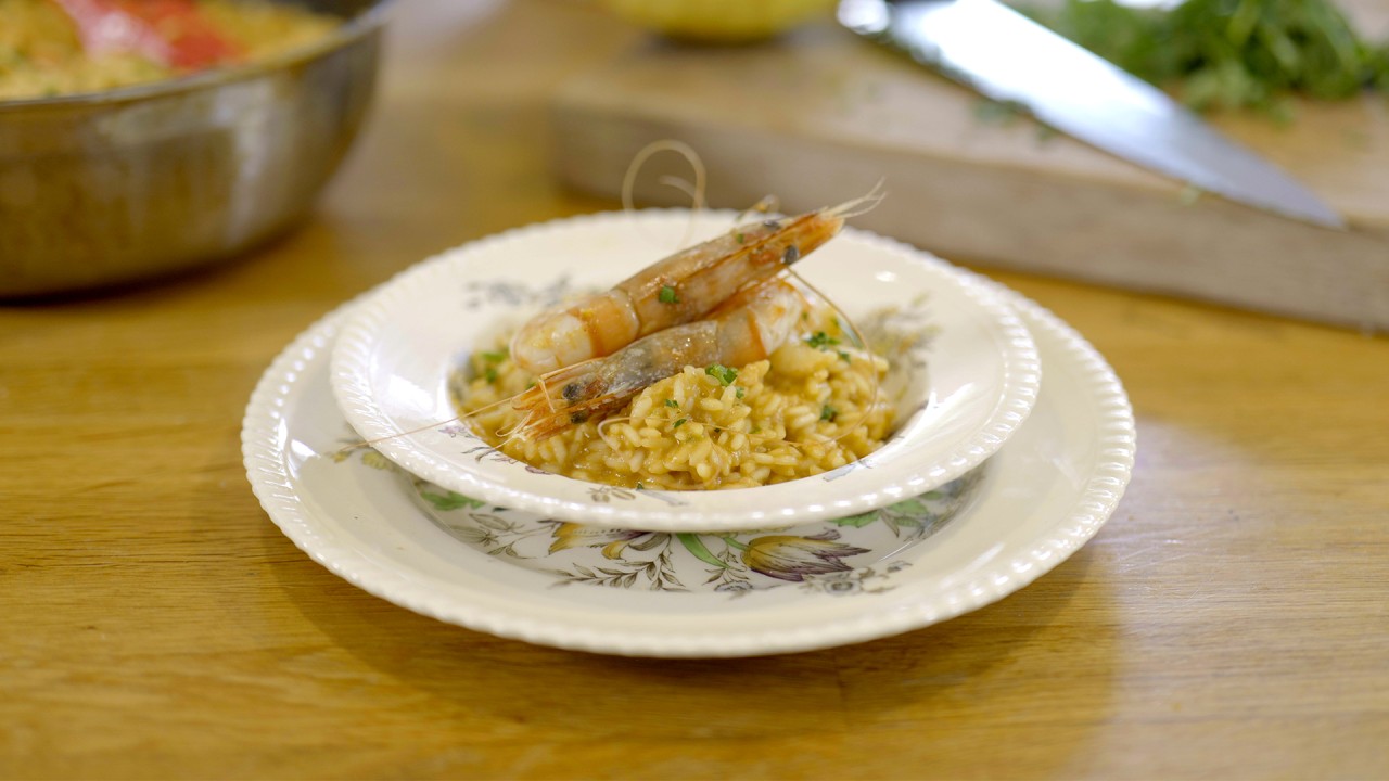 Discover the origins of prawn risotto with Italian chef Valentina Harris)